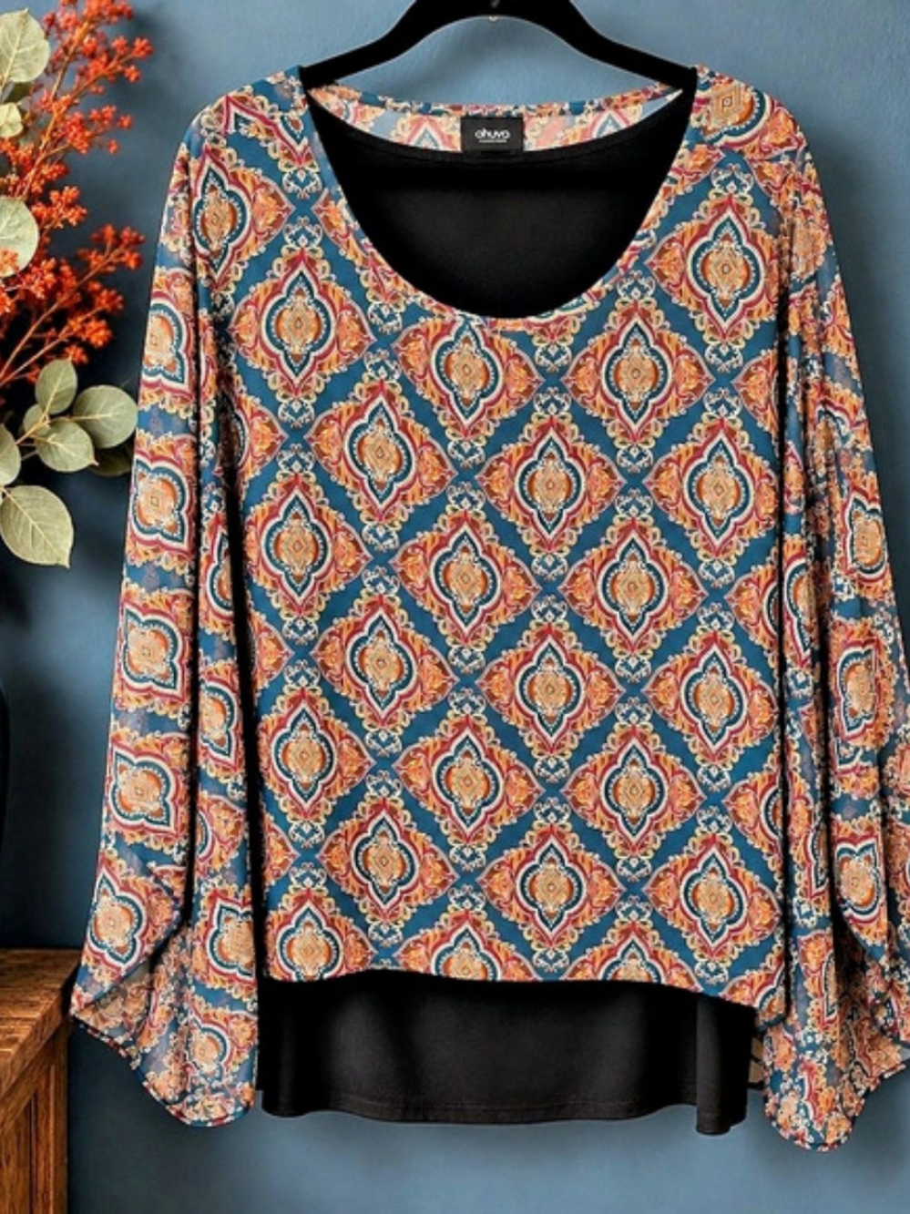 Ahuva Collection 3X Teal Paisley Cape Poncho Top Layered Boho